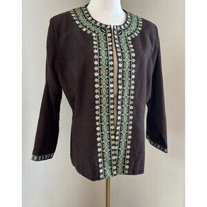 Silk Land 100% Silk Embroidered Boho Jacket Women Large Brown  Festival artisan